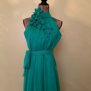 Midi Tie Waist Chiffon Green Dress